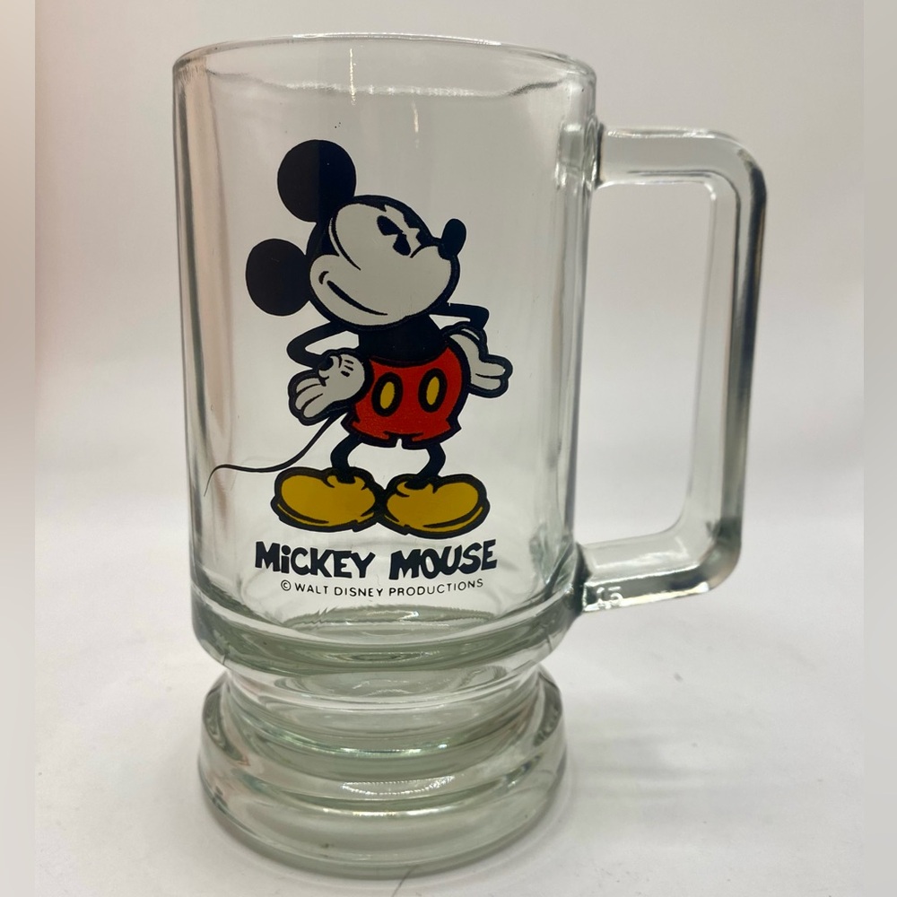 Vintage Mickey Mouse Glass Mug – Walt Disney Productions – 5.75” Tall